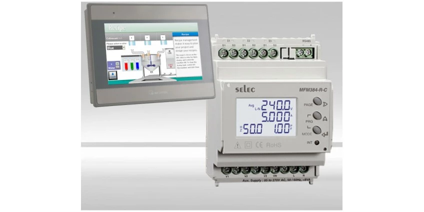 Konfiguracja połączenia miernika parametrów sieci Selec MFM384-R-C a Weintek MT8071ie
